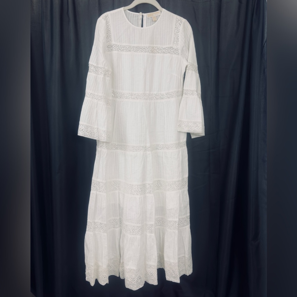 MICHAEL MICHAEL KORS White Corded Cotton & Sequined Lace Bell Sleeve Dress S NWT - Picture 5 of 13